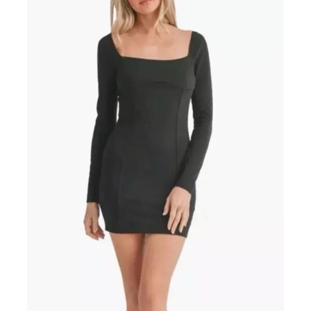 LUSH Women Blk  Long Sleeve Corset Bust Mini  Dress Jersey Stretch New Sexy Sz L